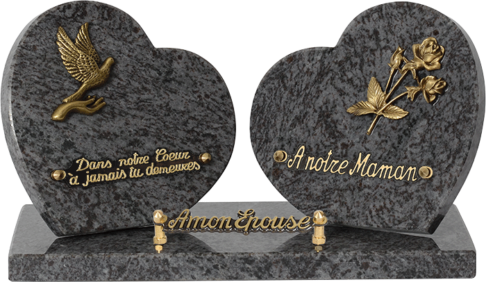 Plaque-double-cœur bronze-colombe-roses